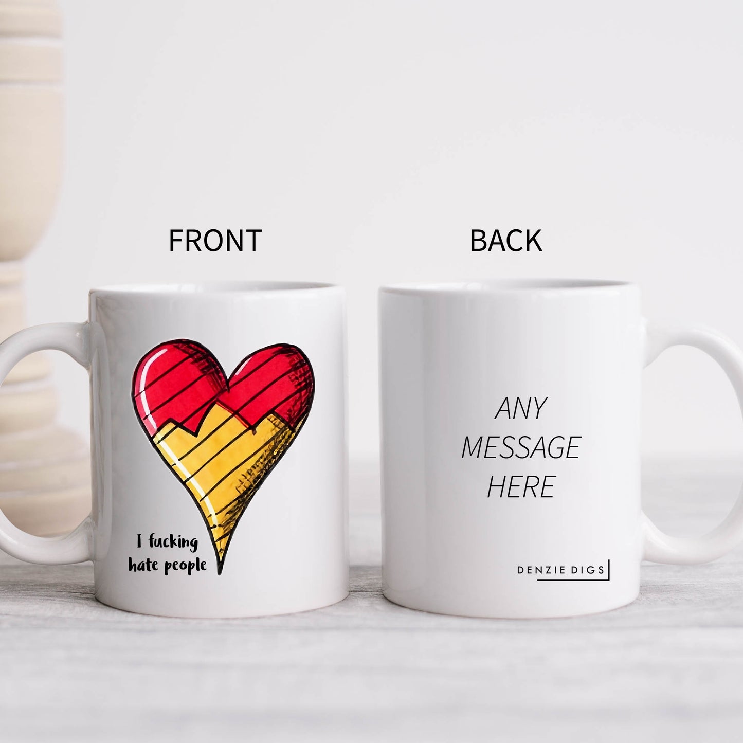 I Fucking Hate People Colourful Heart Cup, Ceramic Personalised Funny Offensive Joke Mug