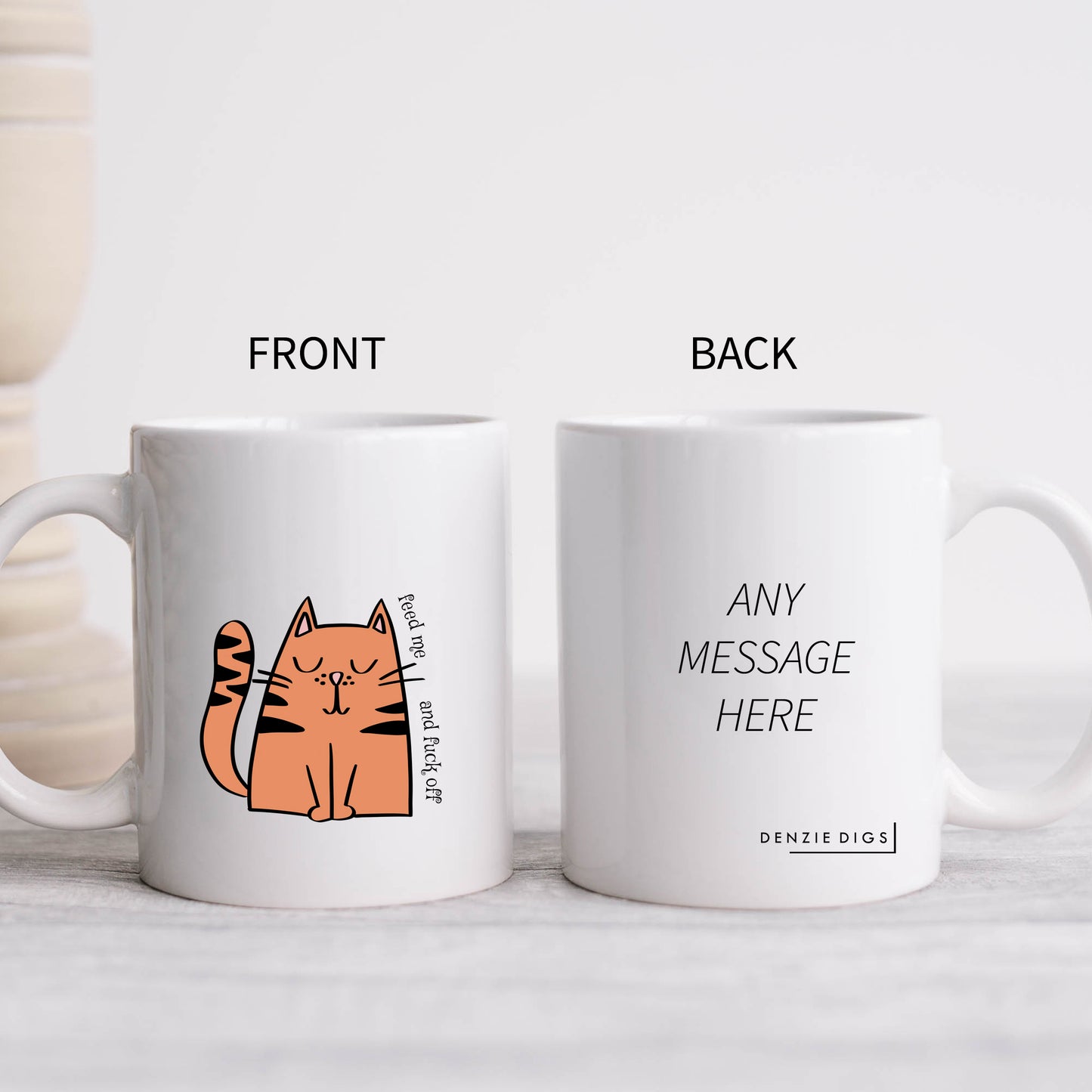 Feed Me and Fuck Off, Cute Cat Design, Ceramic Personalised Funny Offensive Joke Mug