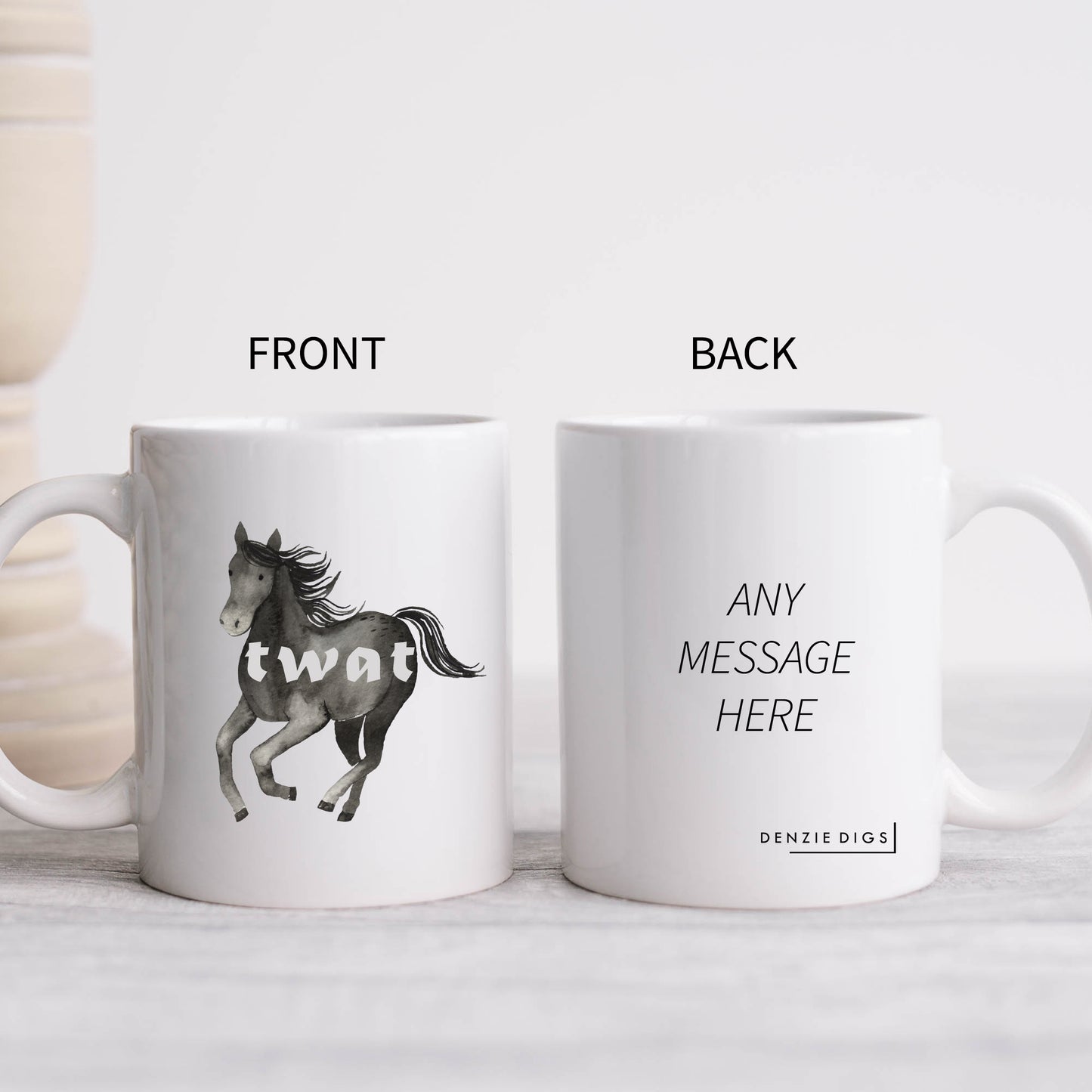 Twat, Black Horse Design, Ceramic Personalised Funny Offensive Joke Mug