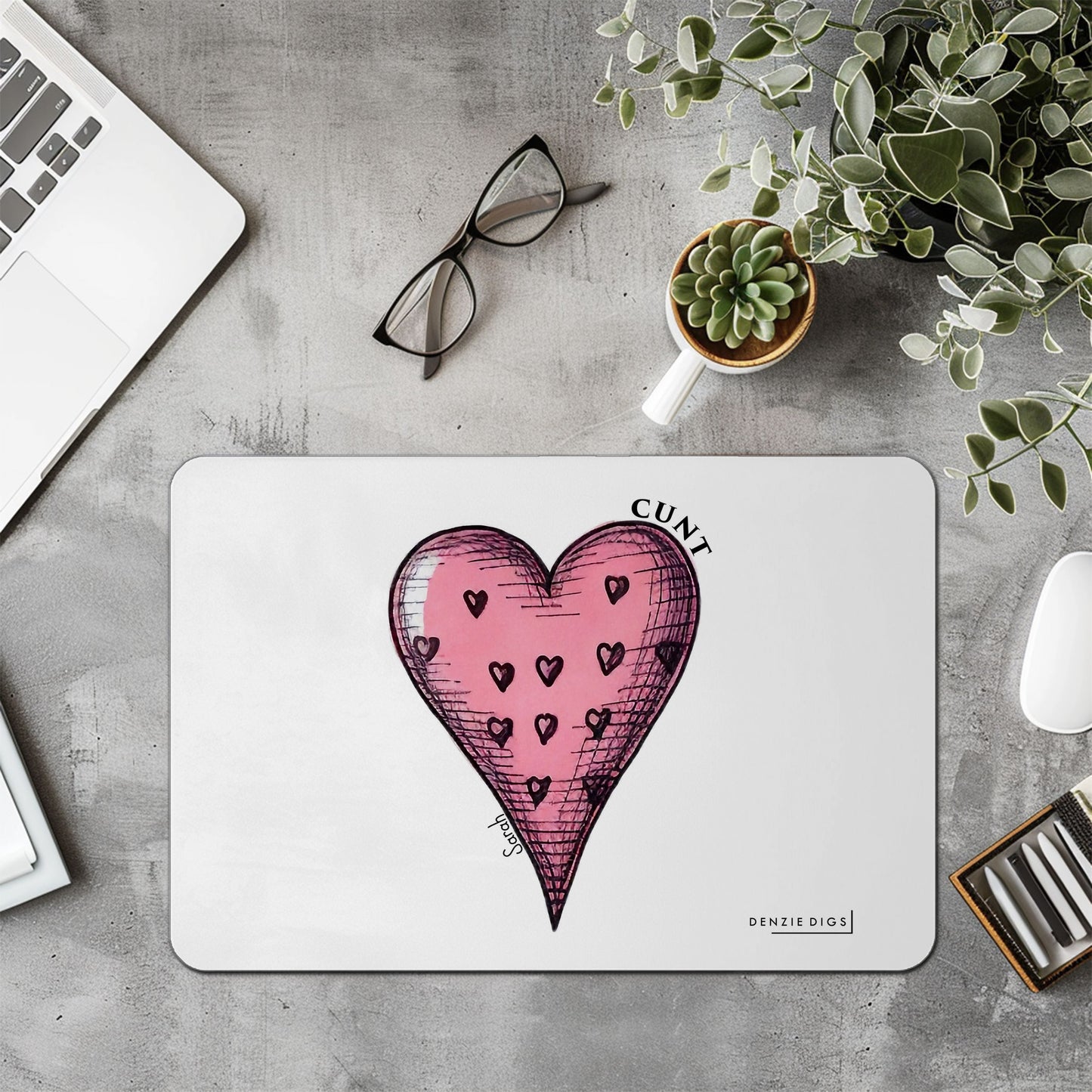 Personalised Custom Mouse Mat, Mouse Pad, Cute Pink Heart Cunt Joke, Offensive Gift