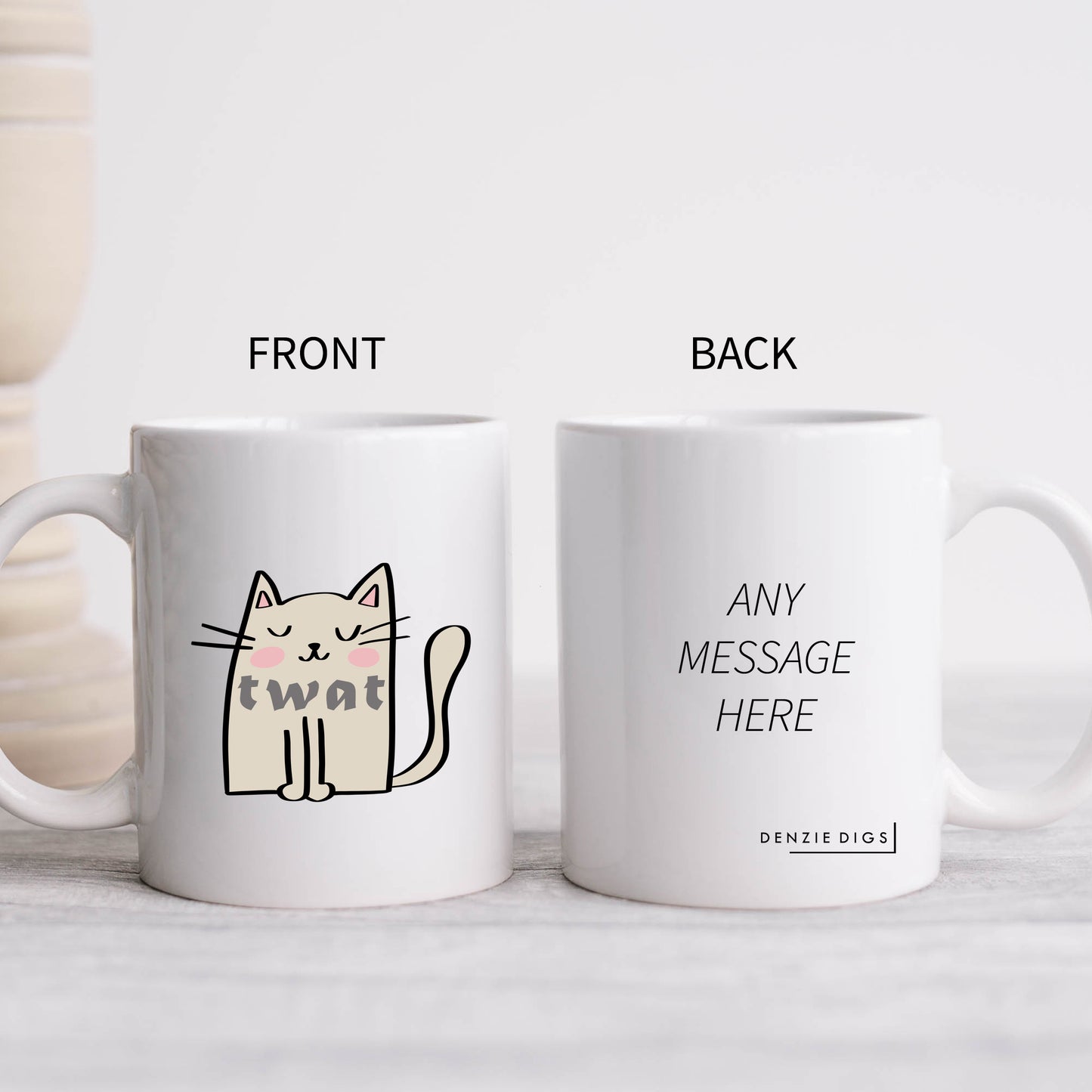Twat, Cute Cream Cat Design, Ceramic Personalised Funny Offensive Joke Mug