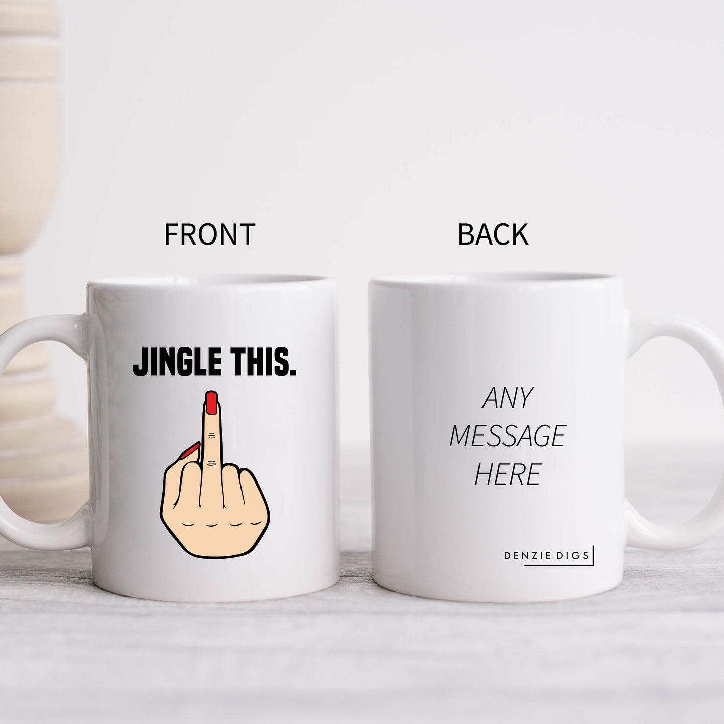 Middle Finger Personalised Christmas Mug, 'Jingle This' White Female Hand – Funny Rude Offensive Xmas Gift