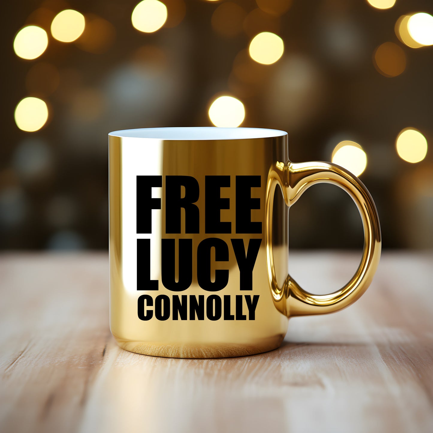 Free Lucy Connolly Political Prisoner Mug, Personalised Cup in Gold