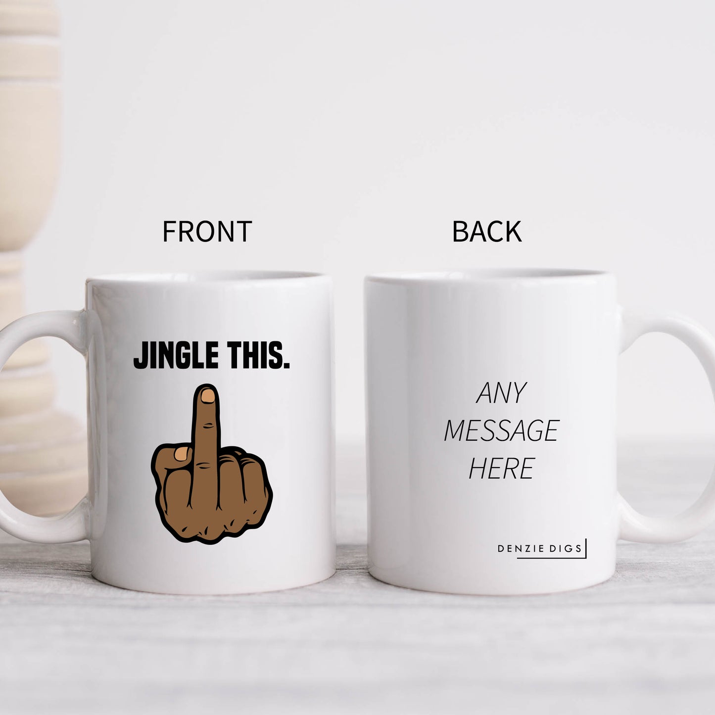 Middle Finger Personalised Christmas Mug, 'Jingle This' Brown Male Hand – Funny Rude Offensive Xmas Gift