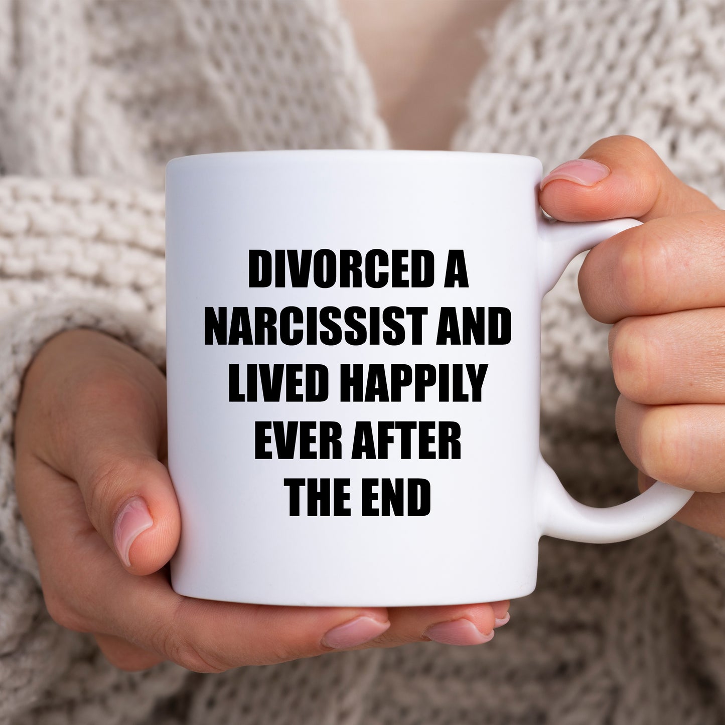 Divorced a Narcissist Lived Happily Ever After Mug, Funny Break Up Joke, Personalised Gift Cup for Friend