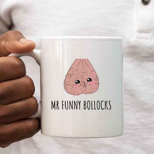 Mr Funny Bollocks Cup, Ceramic Funny Offensive Rude Scrotum Sarcasm Joke, Personalised Mug