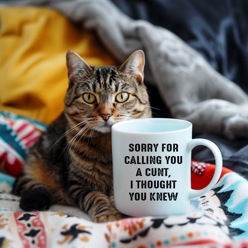 Sorry For Calling You a Cunt I Thought You Knew Cup, Funny Offensive Rude Joke, Ceramic Personalised Mug