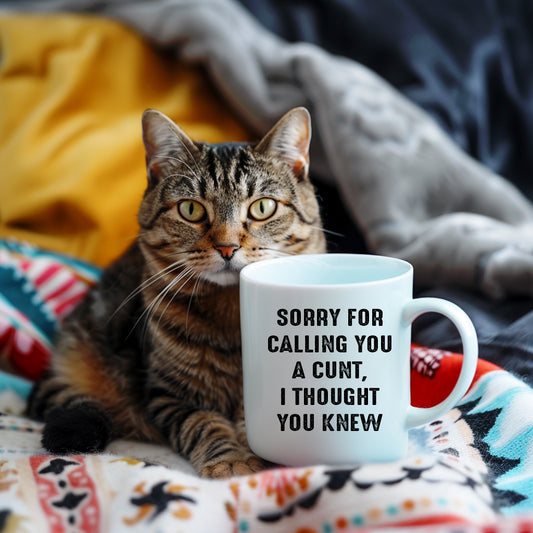 Sorry For Calling You a Cunt I Thought You Knew Cup, Funny Offensive Rude Joke, Ceramic Personalised Mug