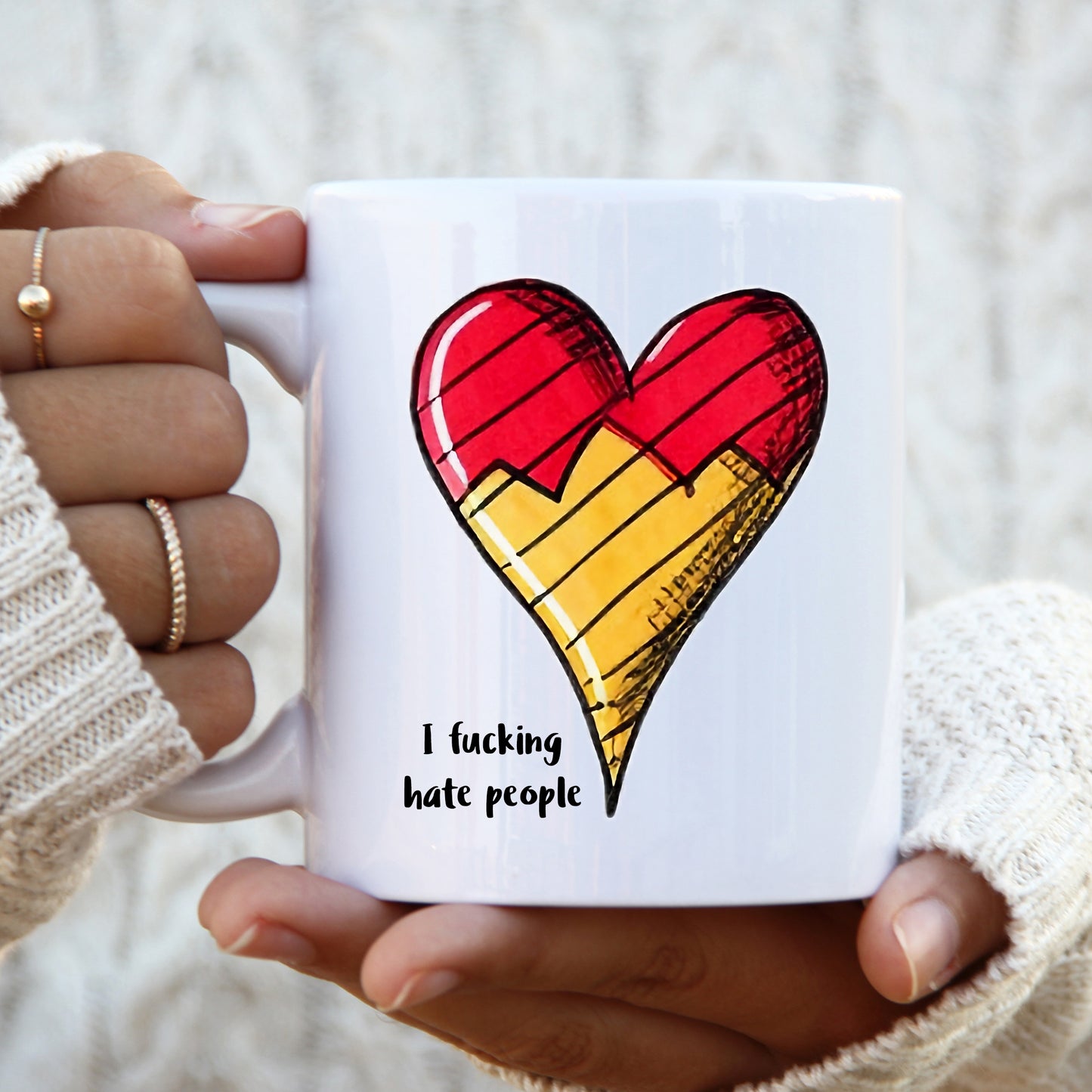I Fucking Hate People Colourful Heart Cup, Ceramic Personalised Funny Offensive Joke Mug