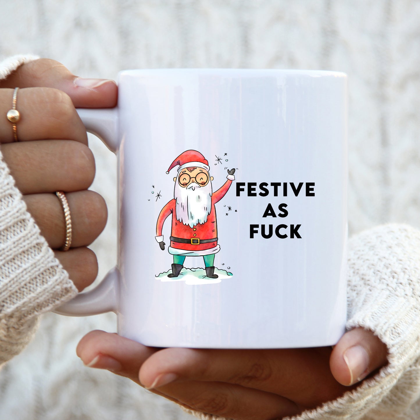Festive as Fuck Personalised Christmas Mug with Santa – Funny Rude Xmas Gift