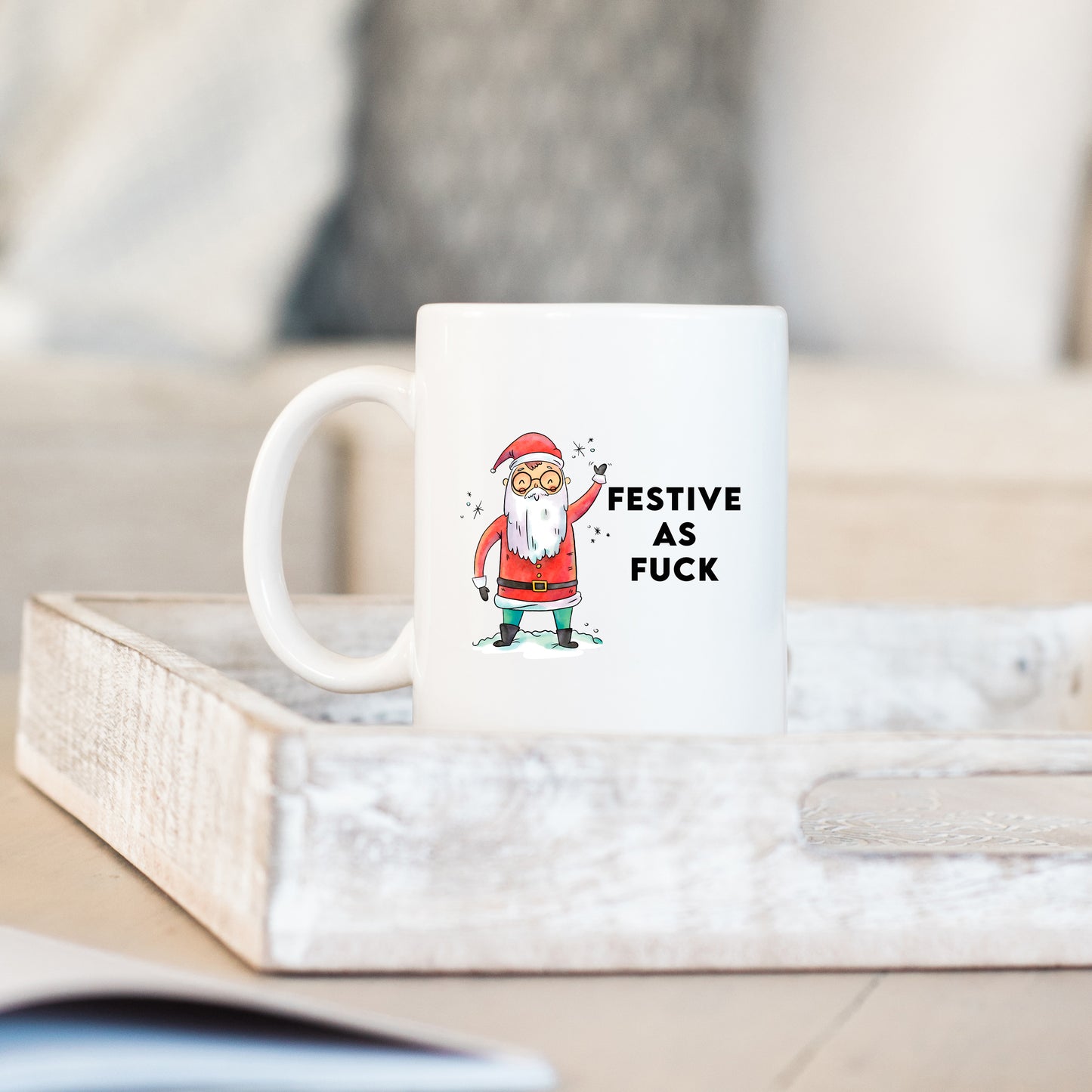 Festive as Fuck Personalised Christmas Mug with Santa – Funny Rude Xmas Gift