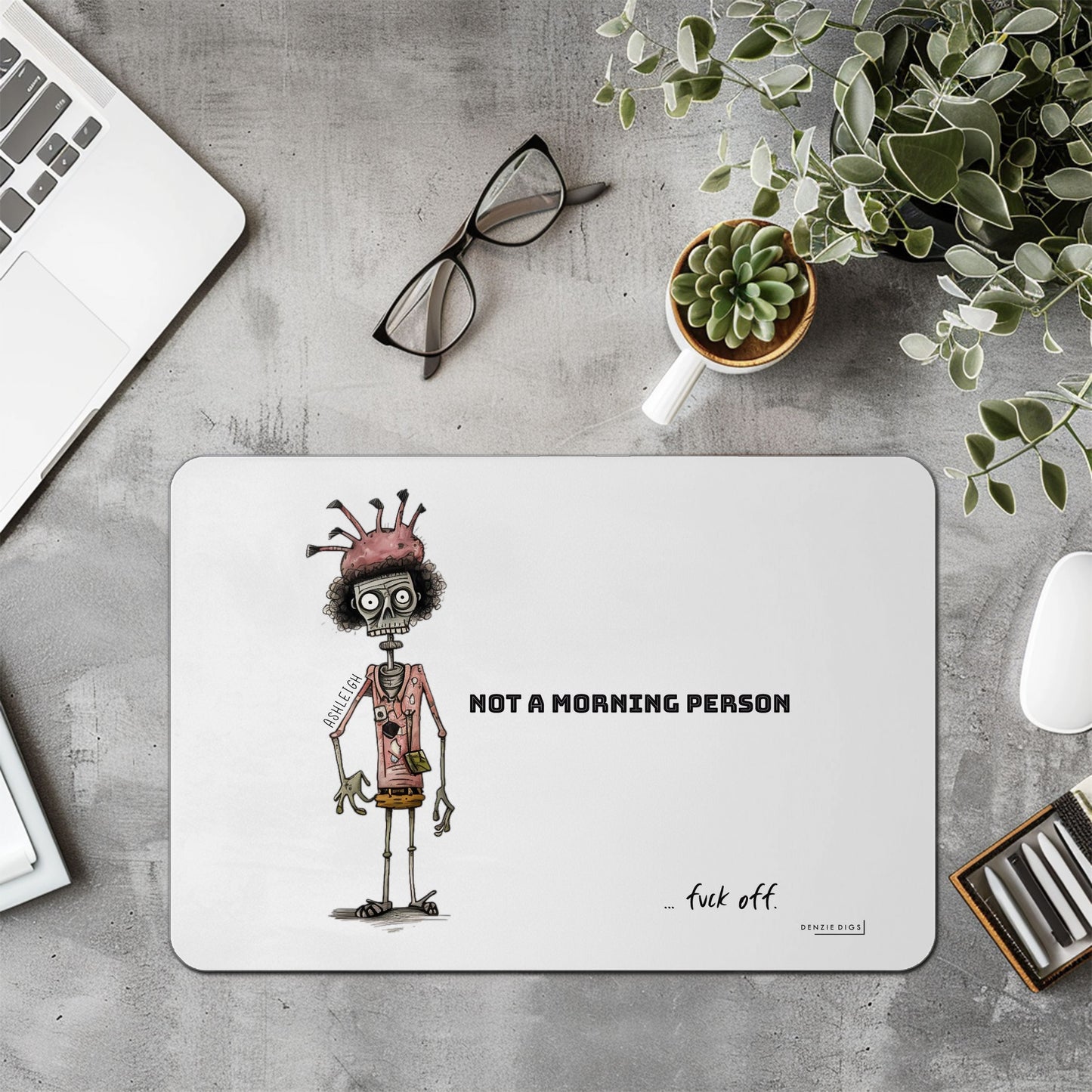 Personalised Custom Mouse Mat, Mouse Pad, Not A Morning Person Fuck Off, Funny Zombie Joke, Offensive Gift