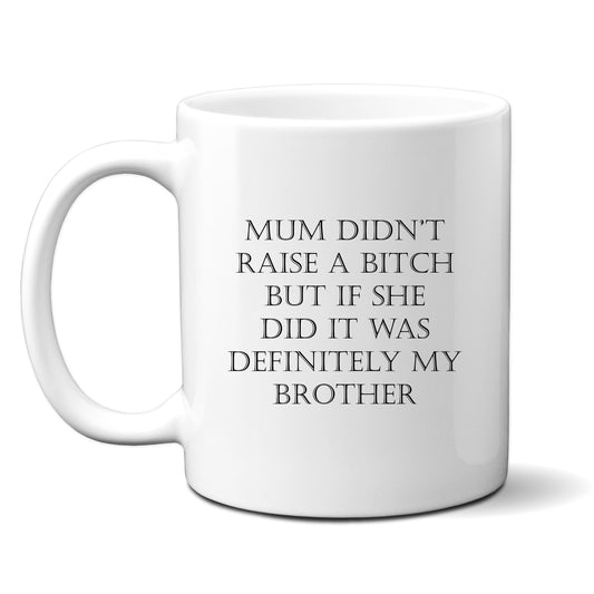 Mum Didn't Raise A Bitch, Ceramic Personalised Funny Offensive Sibling Joke Mug
