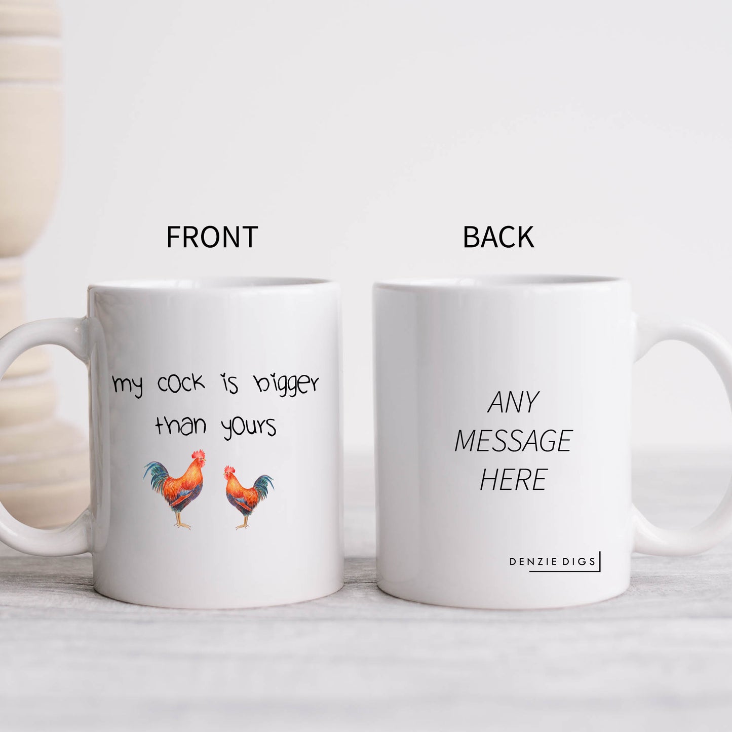 My Cock is Bigger Than Yours, Funny Rude Cockerel Joke Gift for Him, Personalised Mug