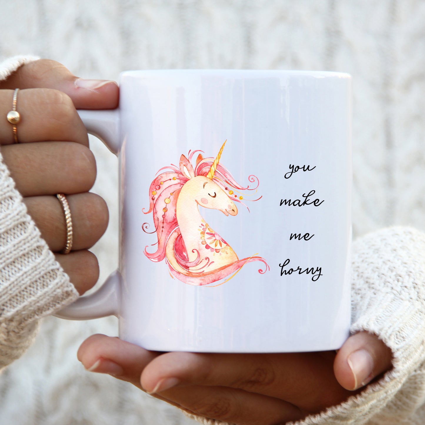 You Make Me Horny Mug with Unicorn, Funny Rude Personalised Gift Cup