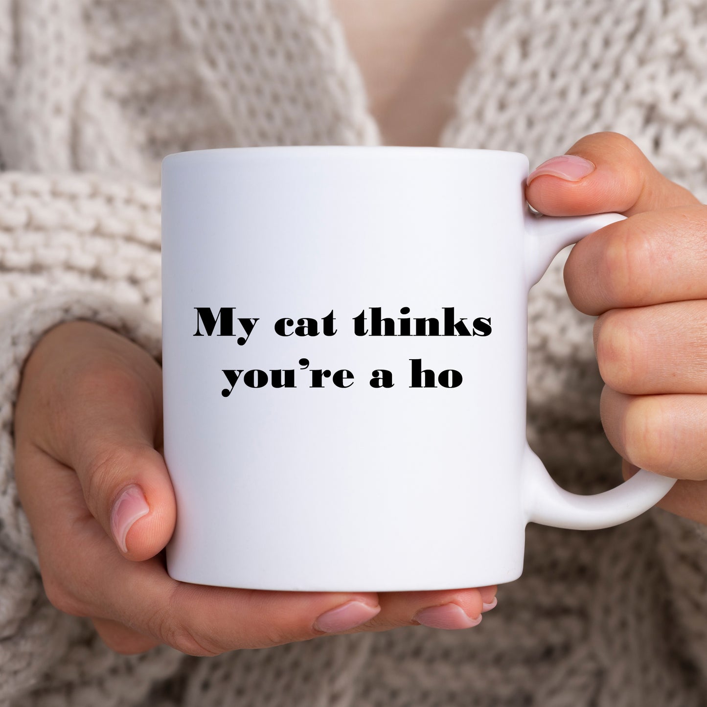 My Cat Thinks You're a Ho, Ceramic Personalised Funny Offensive Joke Mug