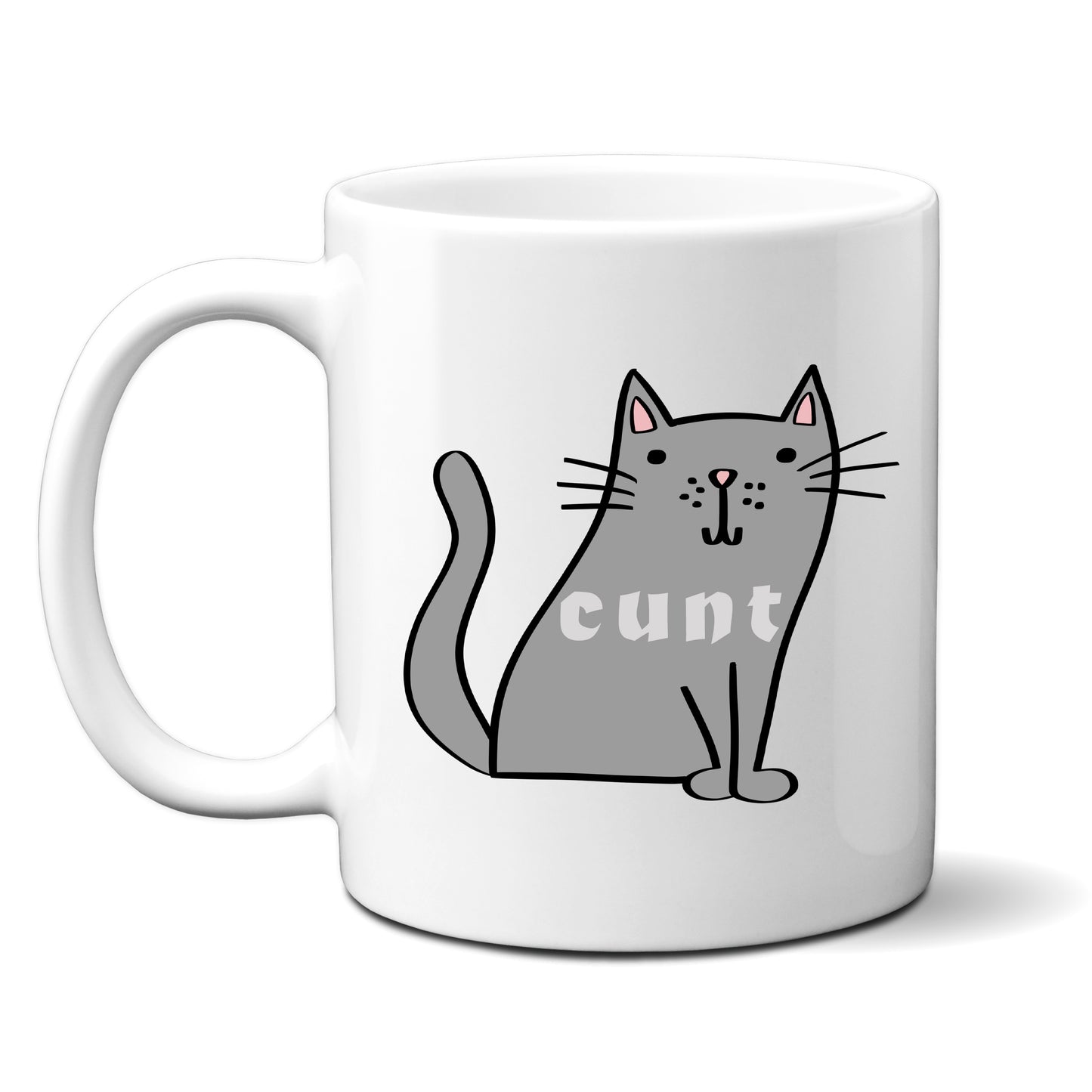 Cunt, Cute Grey Cat Design, Ceramic Personalised Funny Offensive Joke Mug