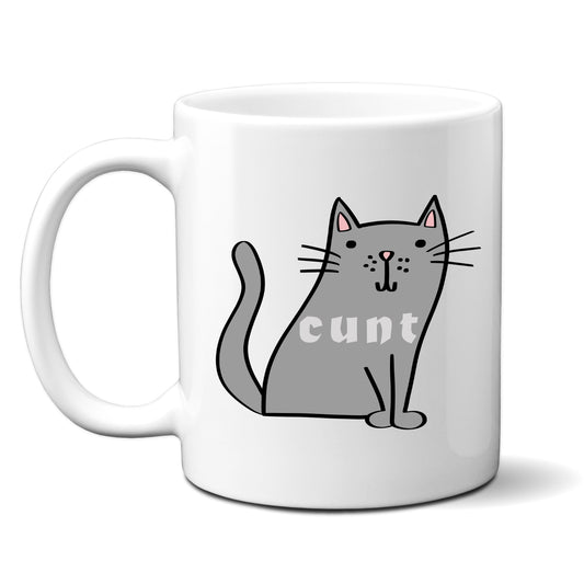Cunt, Cute Grey Cat Design, Ceramic Personalised Funny Offensive Joke Mug