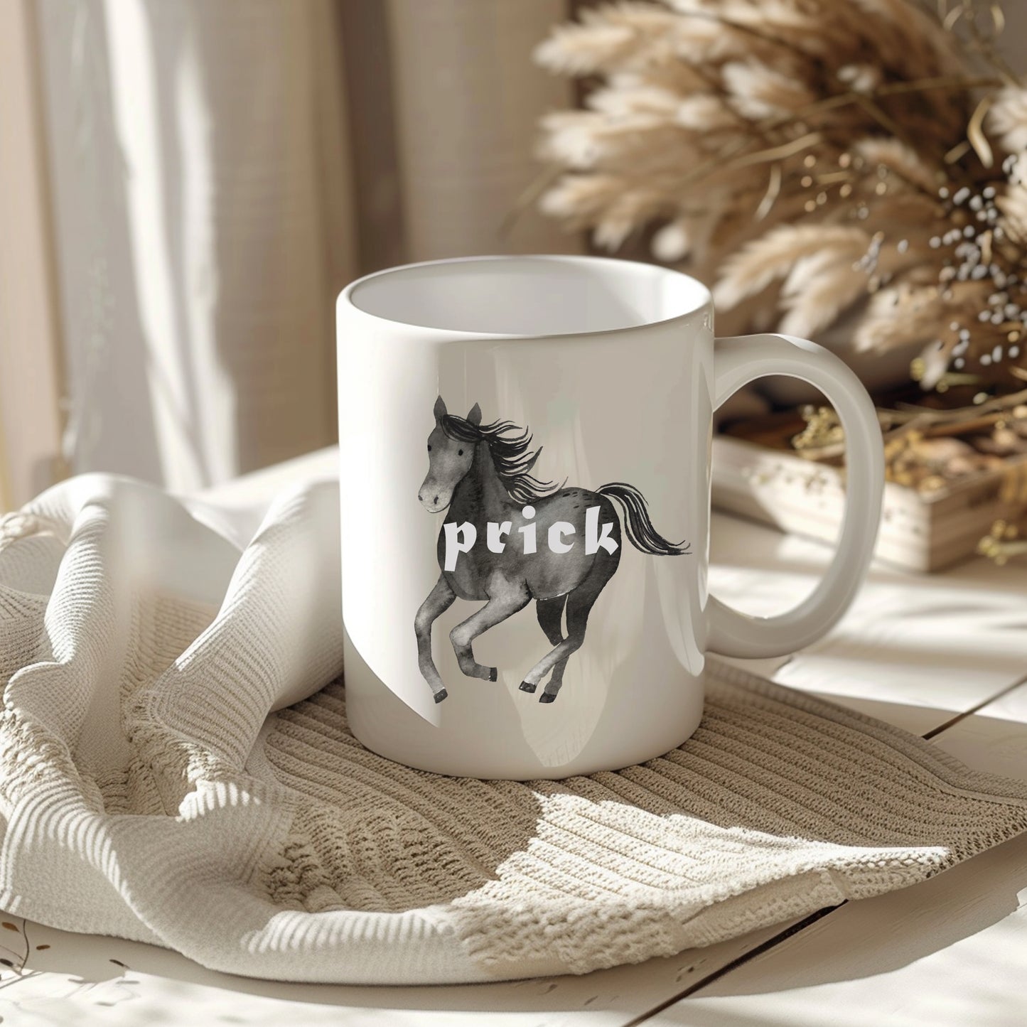 Prick, Black Horse Design, Ceramic Personalised Funny Offensive Joke Mug