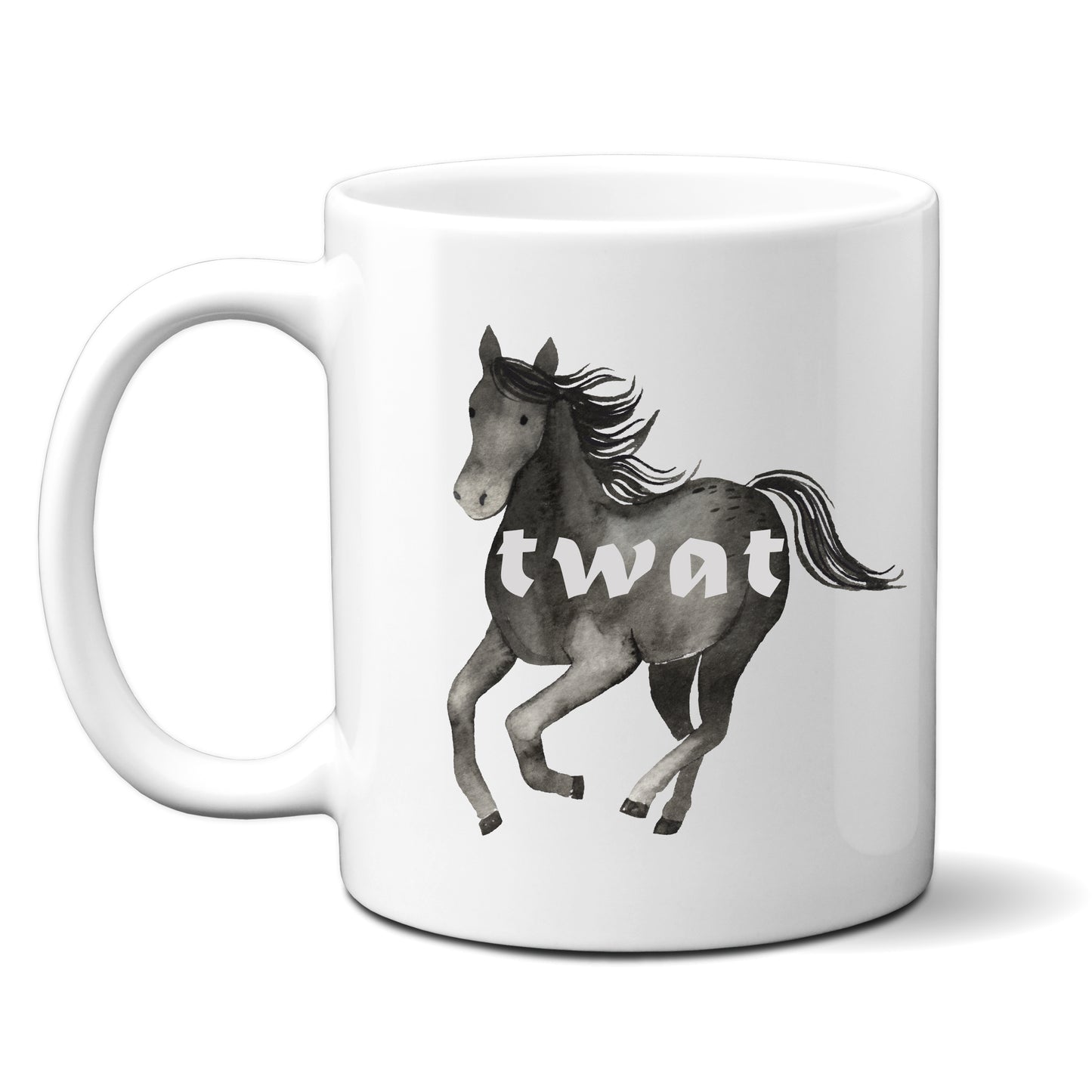 Twat, Black Horse Design, Ceramic Personalised Funny Offensive Joke Mug