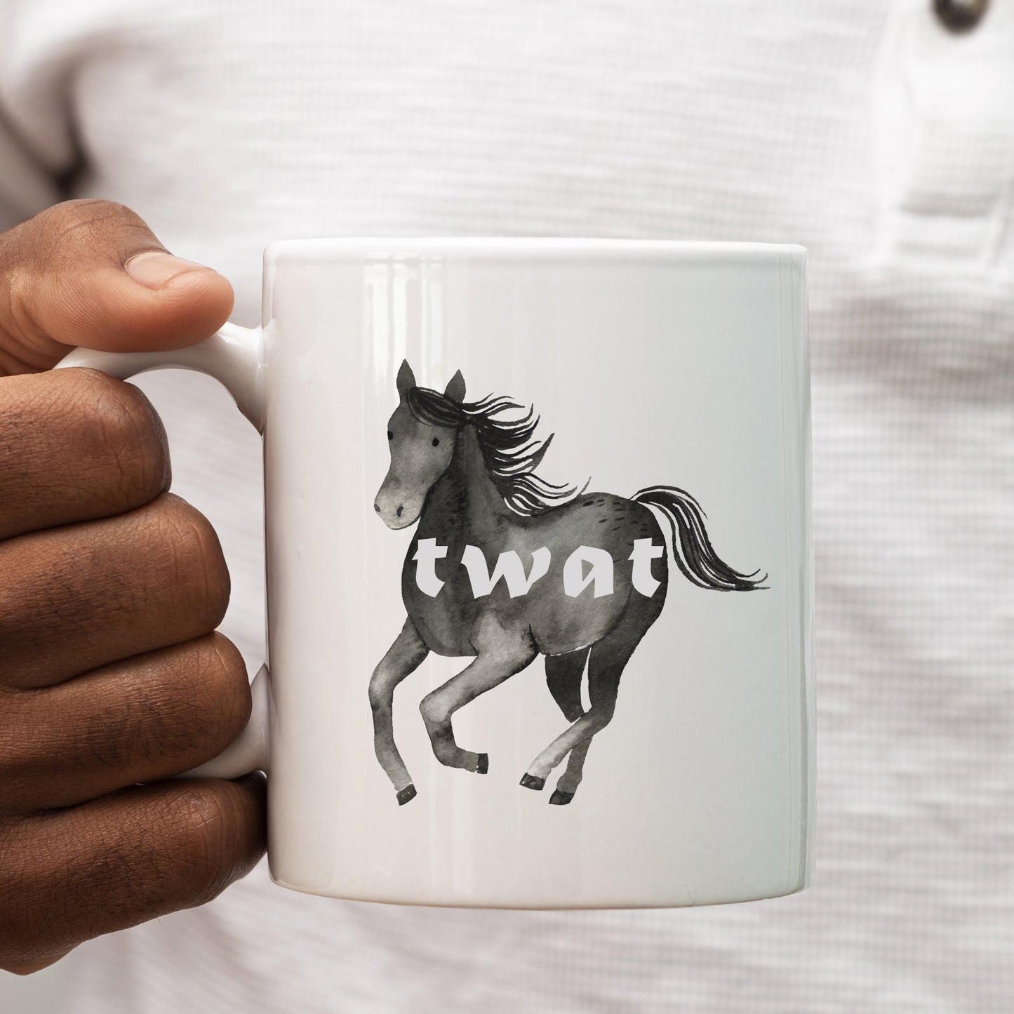Twat, Black Horse Design, Ceramic Personalised Funny Offensive Joke Mug
