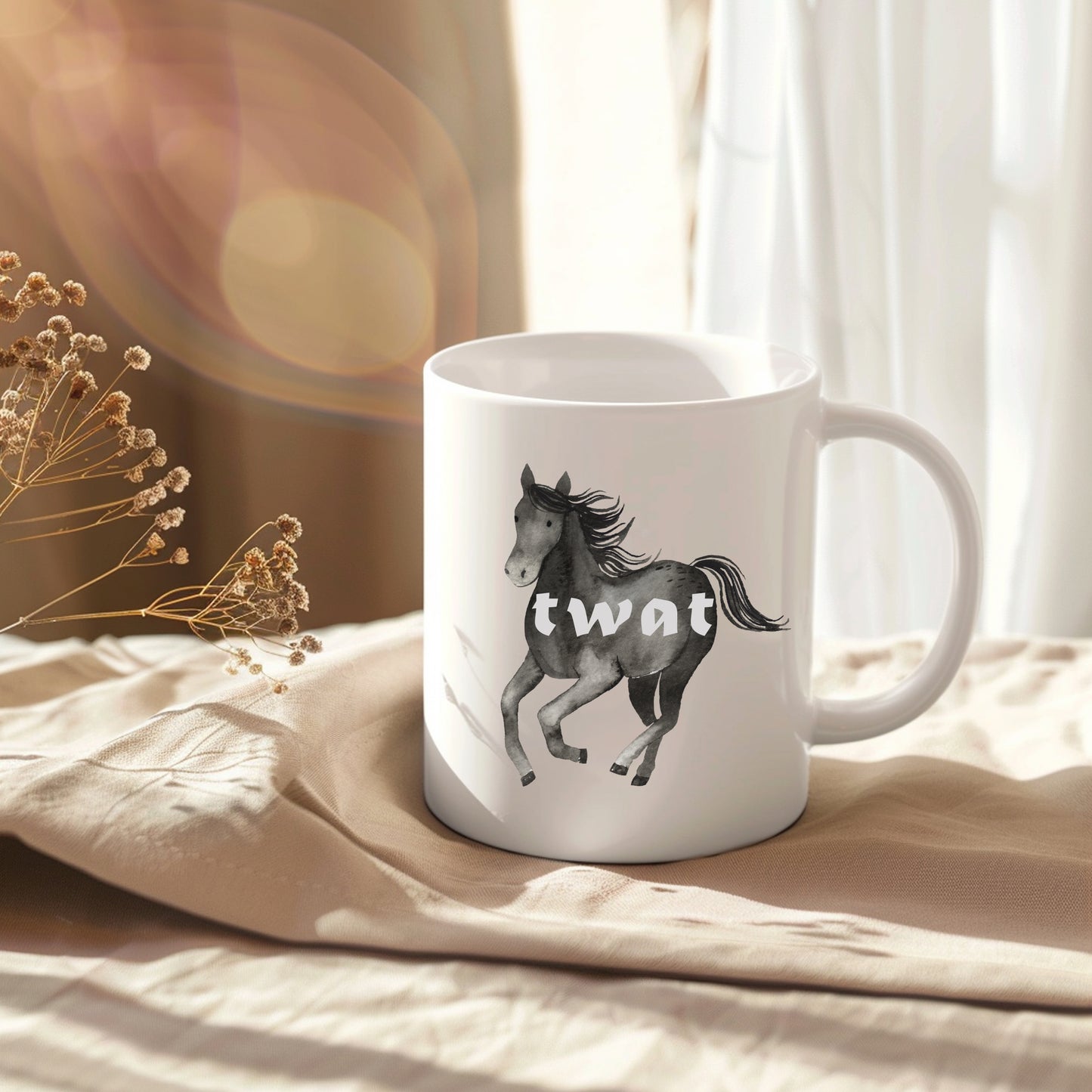 Twat, Black Horse Design, Ceramic Personalised Funny Offensive Joke Mug