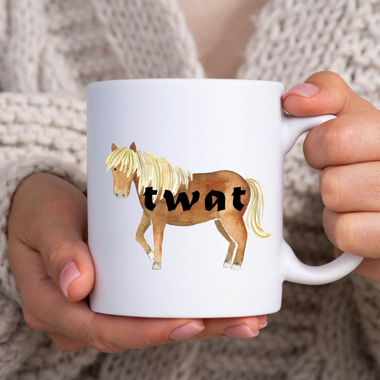 Twat, Brown Horse Design, Ceramic Personalised Funny Offensive Joke Mug