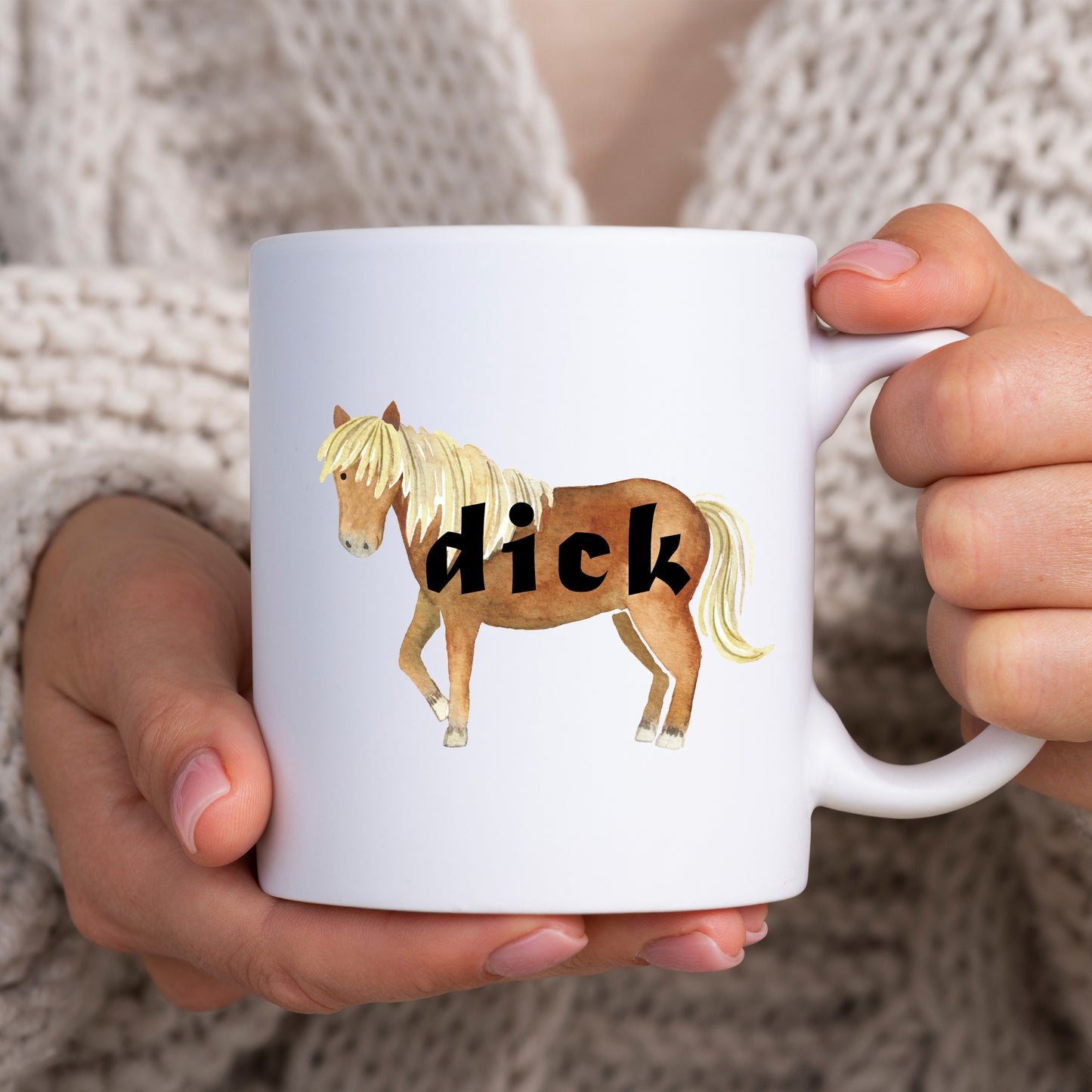 Dick, Brown Horse Design, Ceramic Personalised Funny Offensive Joke Mug