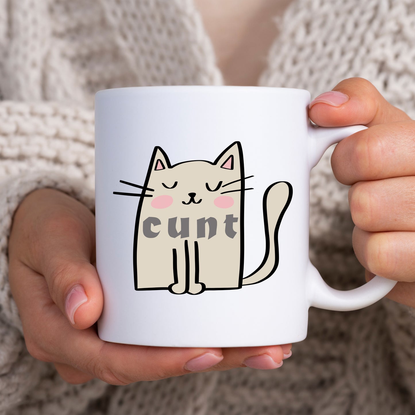 Cunt, Cute Cream Cat Design, Ceramic Personalised Funny Offensive Joke Mug