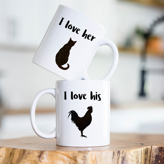 I Love Her Pussy I Love His Cock Matching Cups, Ceramic Personalised Funny Rude Couples Joke Mugs, Pair