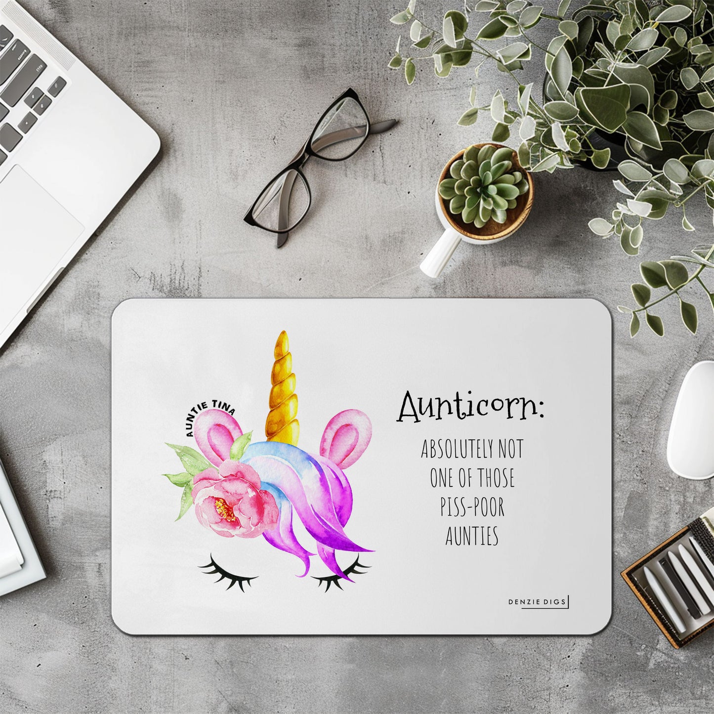 Personalised Custom Mouse Mat, Mouse Pad, Aunticorn Unicorn, Not A Piss Poor Auntie Funny Joke, Offensive Gift