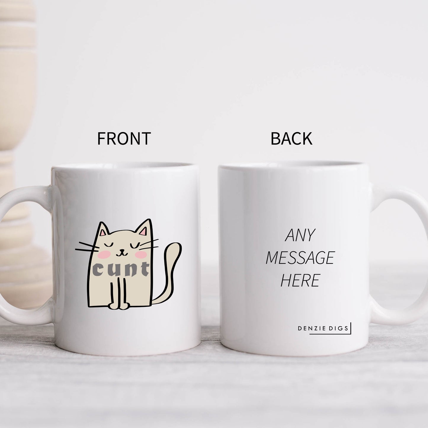 Cunt, Cute Cream Cat Design, Ceramic Personalised Funny Offensive Joke Mug