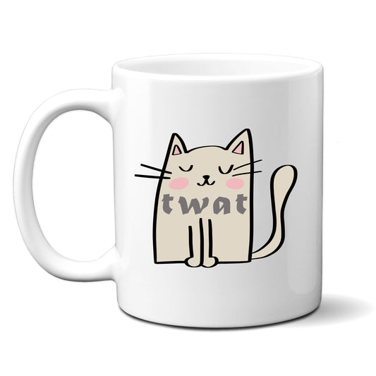 Twat, Cute Cream Cat Design, Ceramic Personalised Funny Offensive Joke Mug