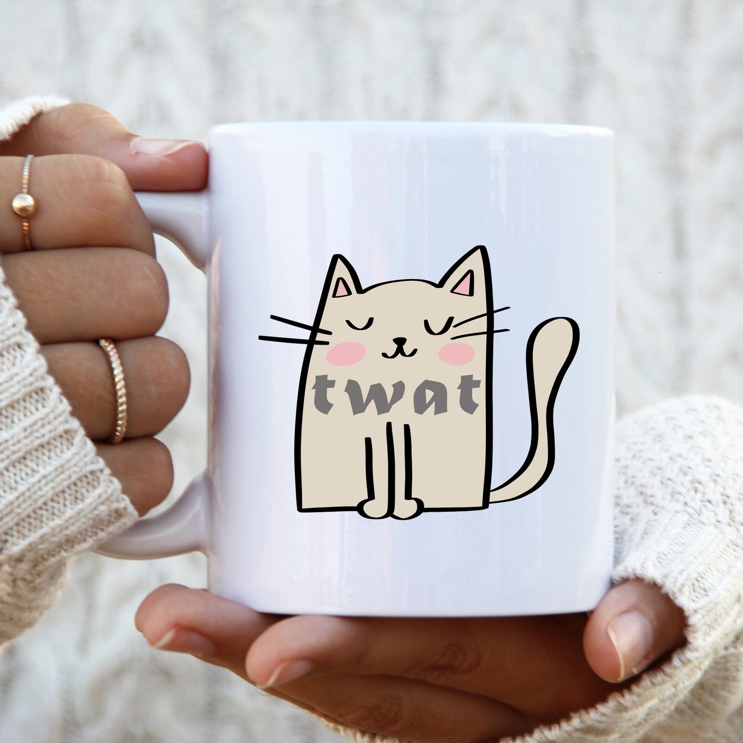 Twat, Cute Cream Cat Design, Ceramic Personalised Funny Offensive Joke Mug