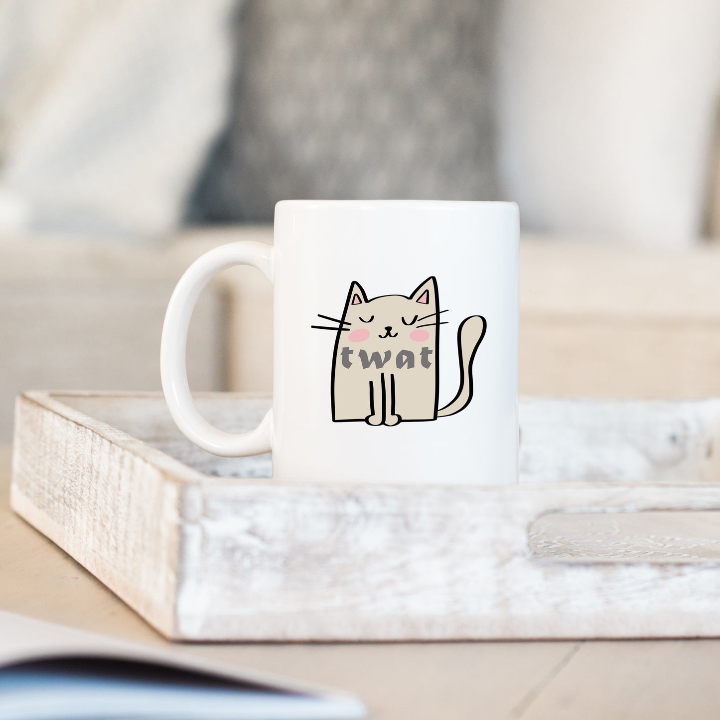 Twat, Cute Cream Cat Design, Ceramic Personalised Funny Offensive Joke Mug