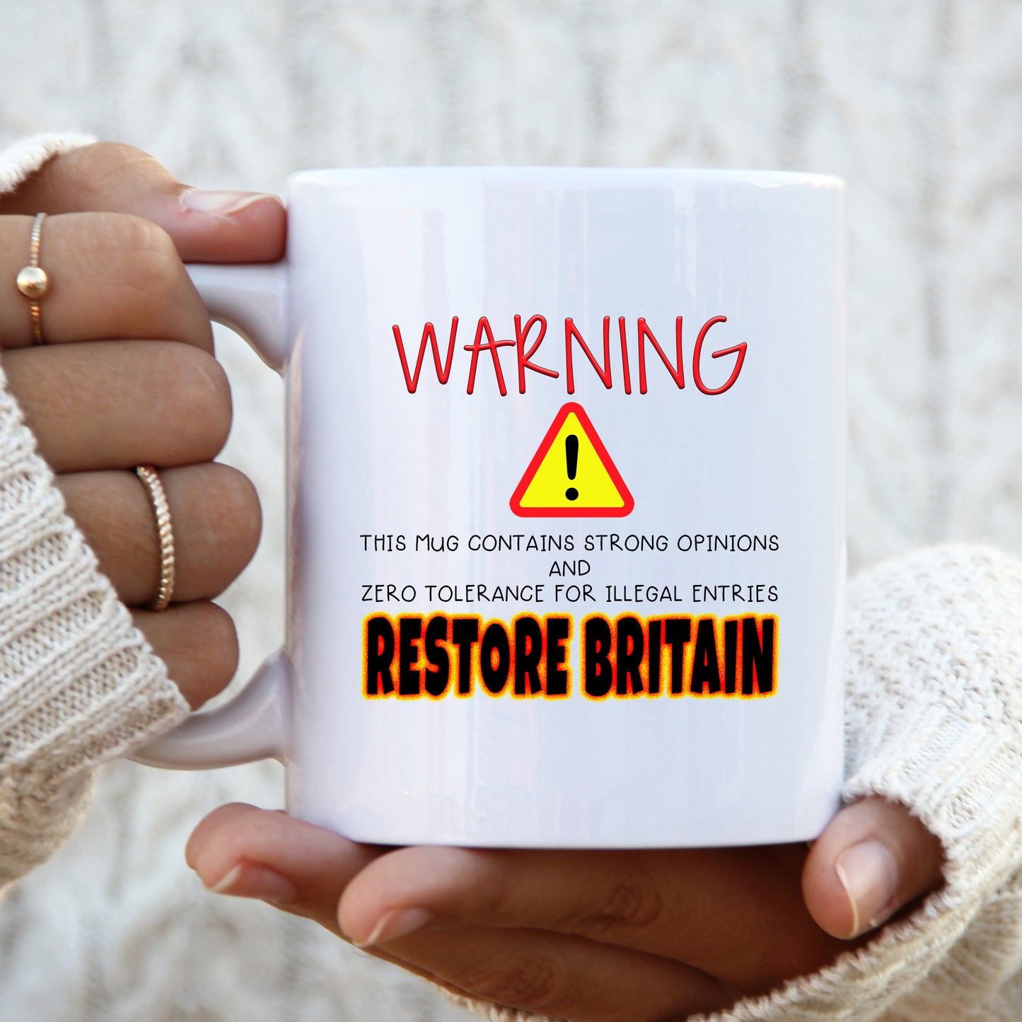 Warning This Mug Contains Strong Opinions, Personalised Restore Britain Mug, Funny Political Gift