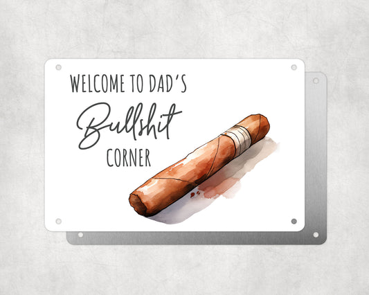Father's Day Personalised Plaque, Dad's Bullshit Corner, Aluminium Sheet, Metal Sign, Rude Funny Gift For Him, Dad, Grandad
