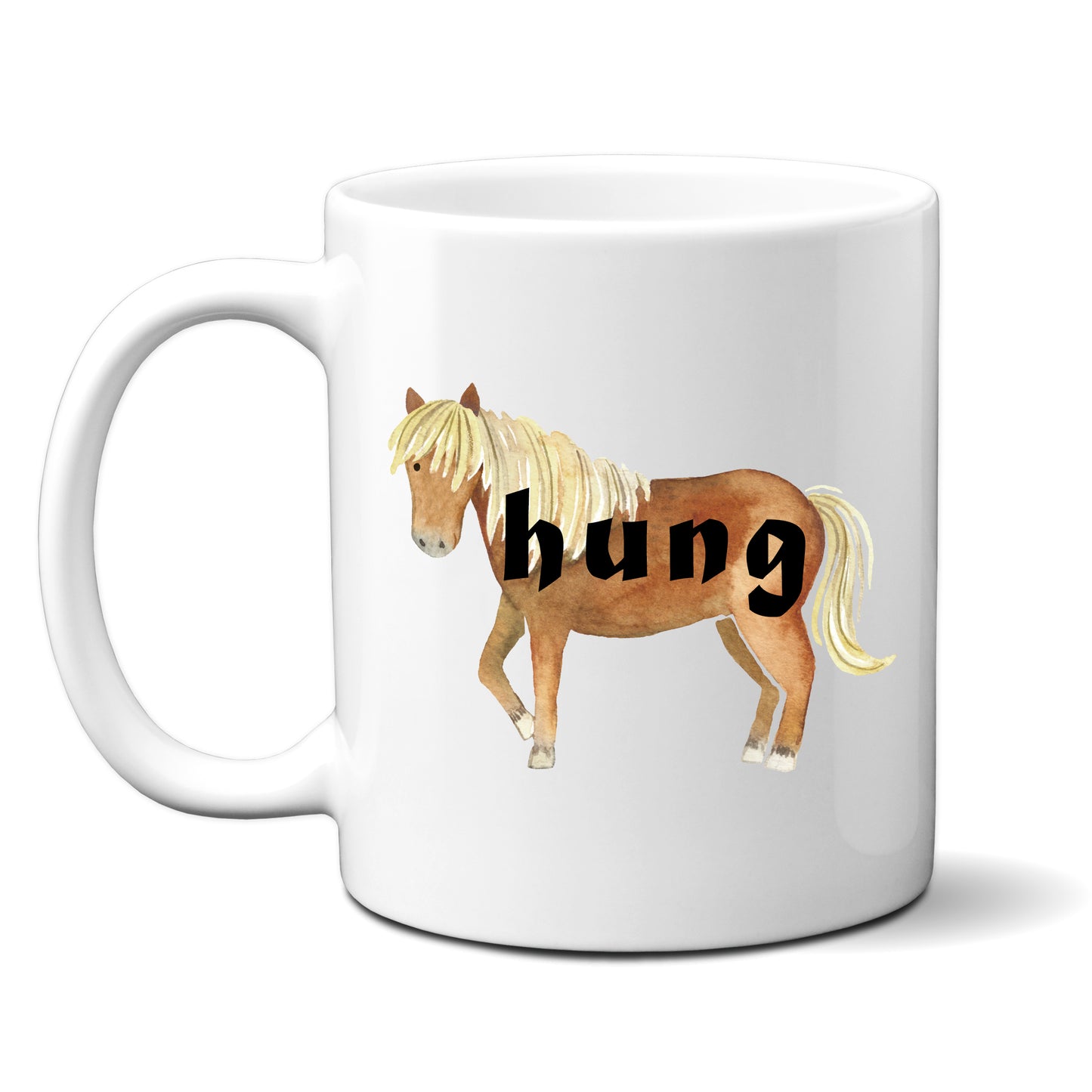 Hung, Brown Horse Design, Ceramic Personalised Funny Offensive Joke Mug