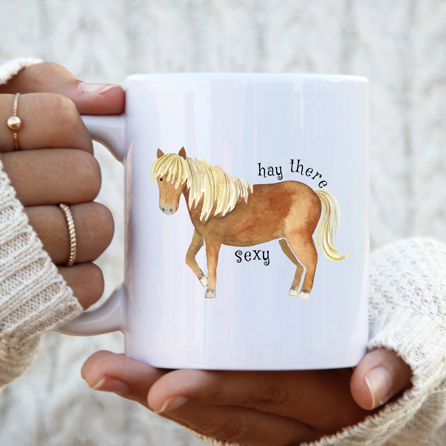 Hay There Sexy, Brown Horse Design, Ceramic Personalised Funny Offensive Joke Mug