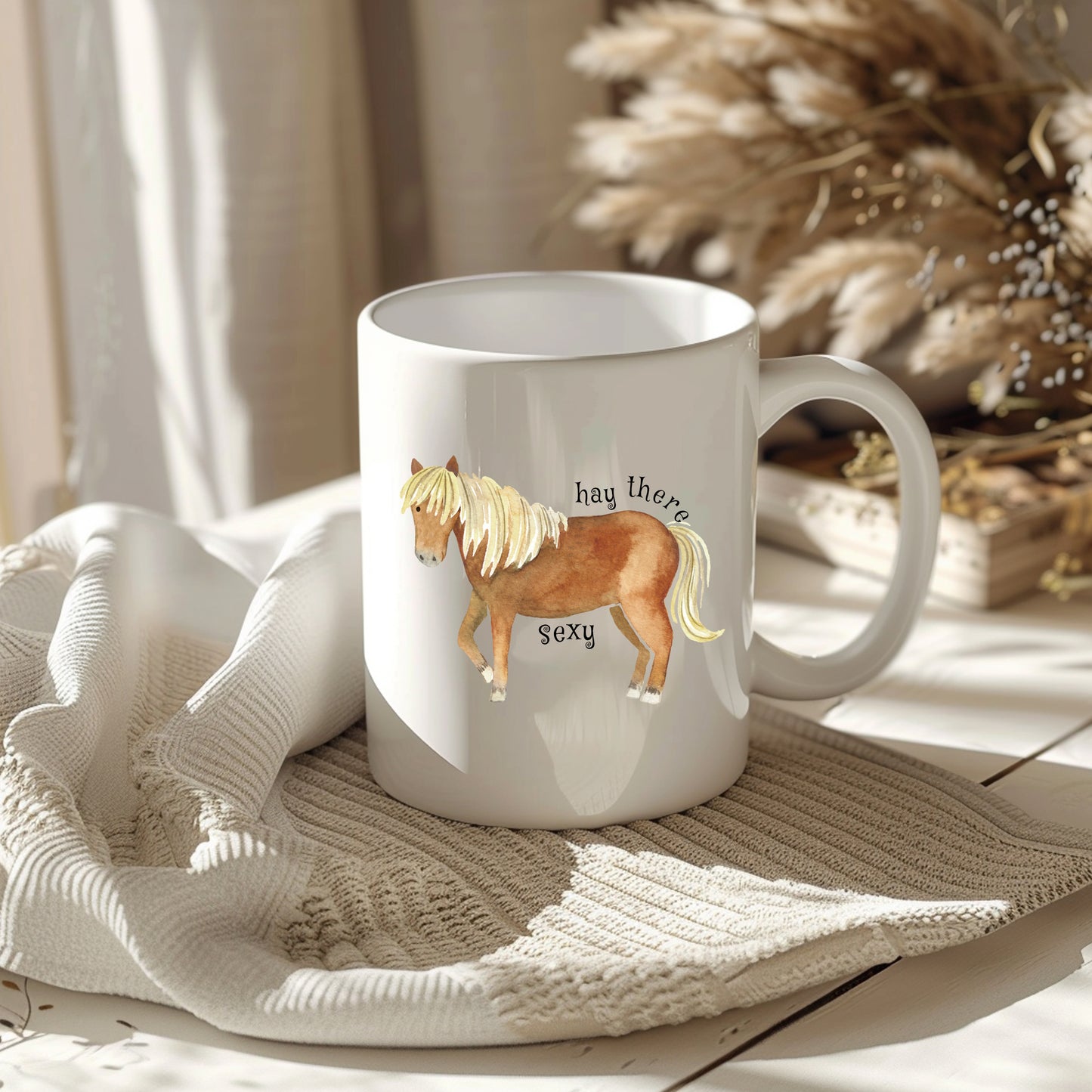 Hay There Sexy, Brown Horse Design, Ceramic Personalised Funny Offensive Joke Mug