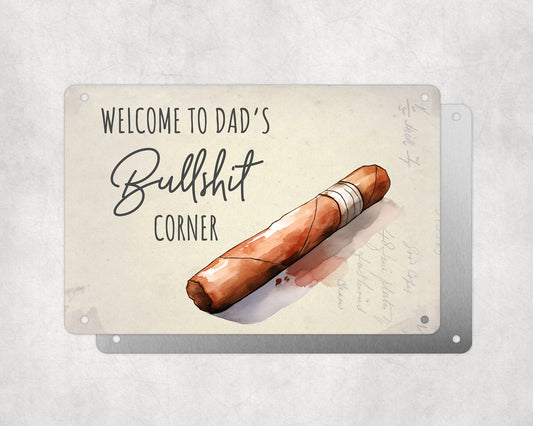 Father's Day Personalised Plaque, Dad's Bullshit Corner Vintage Style, Aluminium Sheet, Metal Sign, Rude Funny Gift For Him, Dad, Grandad