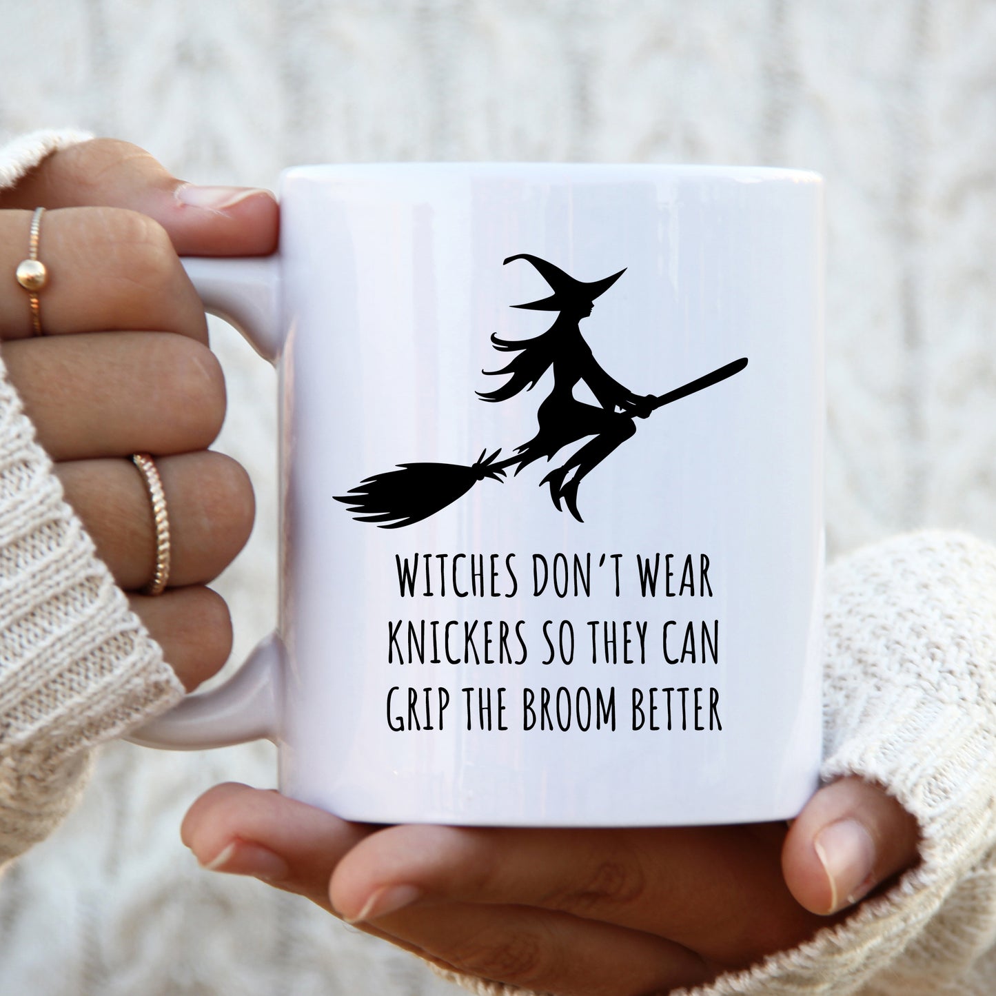 Witches Don't Wear Knickers To Grip The Broom Mug, Funny Halloween Hilarious Rude Personalised Gift Cup