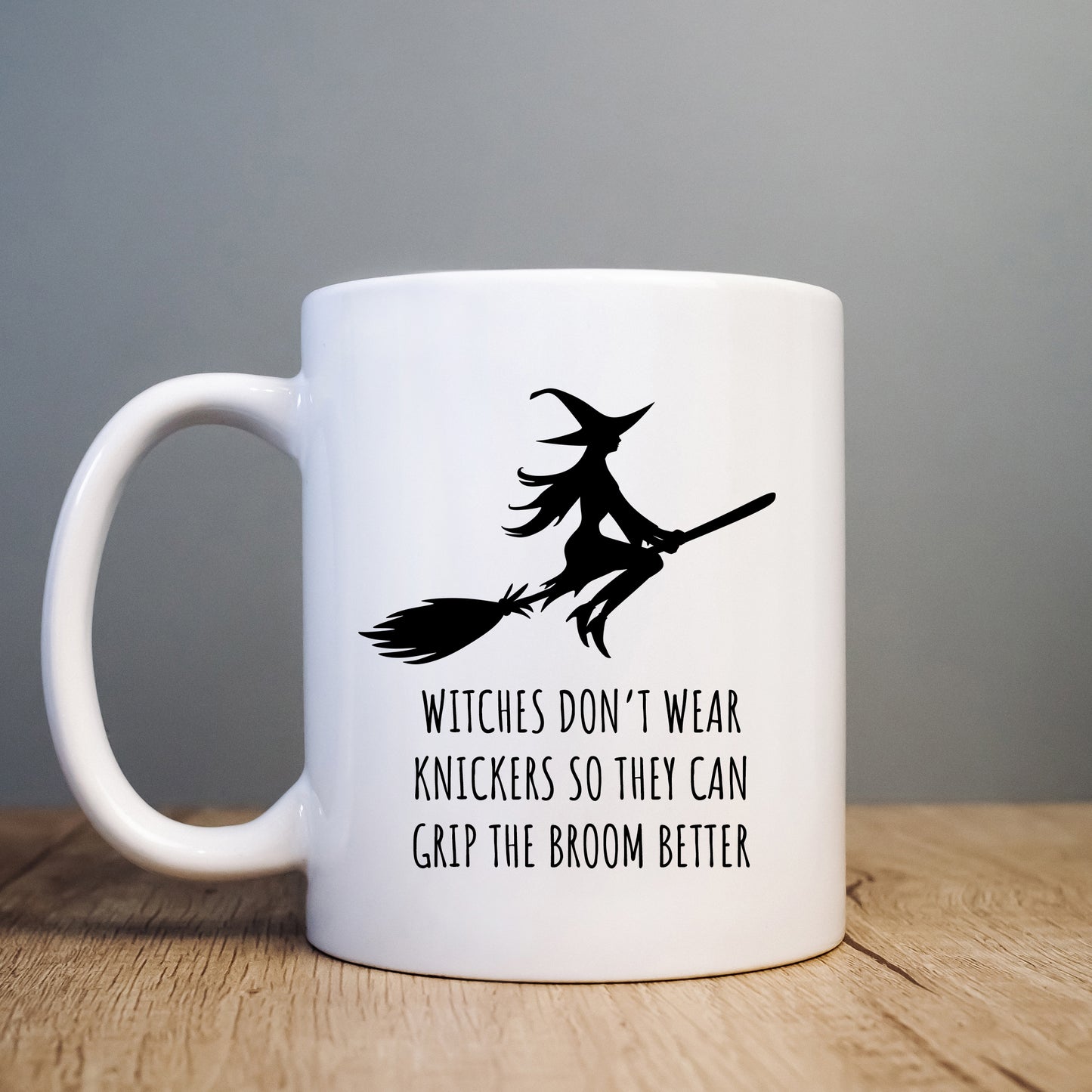 Witches Don't Wear Knickers To Grip The Broom Mug, Funny Halloween Hilarious Rude Personalised Gift Cup