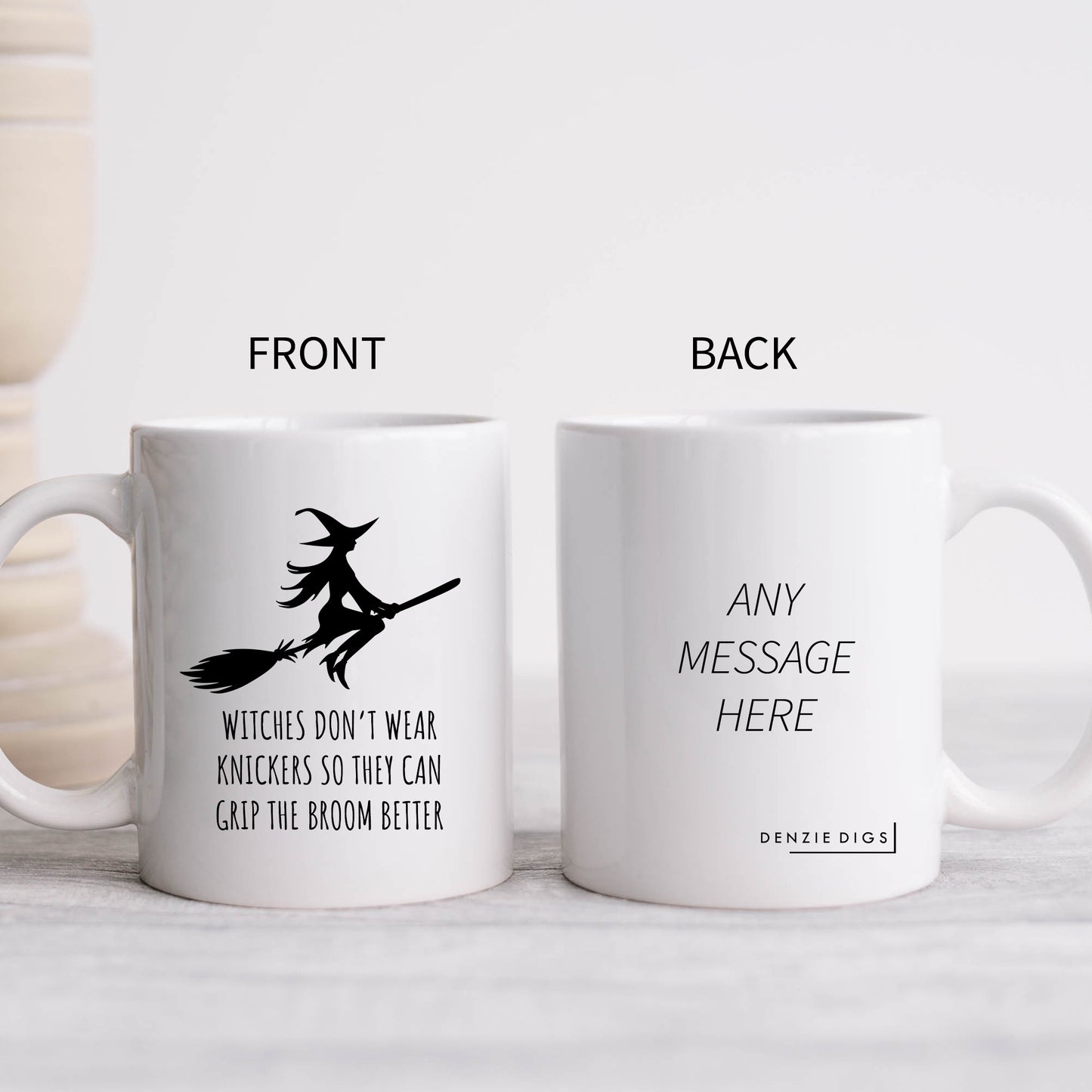 Witches Don't Wear Knickers To Grip The Broom Mug, Funny Halloween Hilarious Rude Personalised Gift Cup