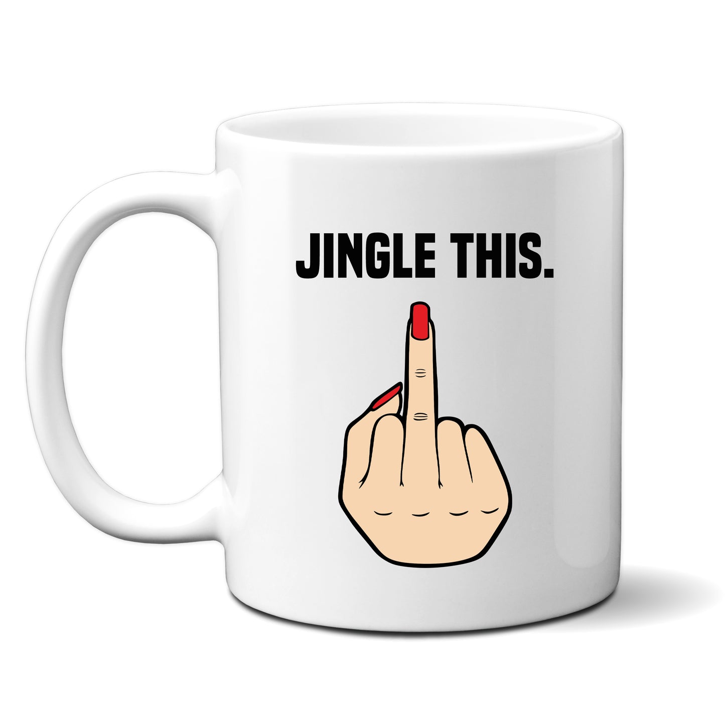 Middle Finger Personalised Christmas Mug, 'Jingle This' White Female Hand – Funny Rude Offensive Xmas Gift