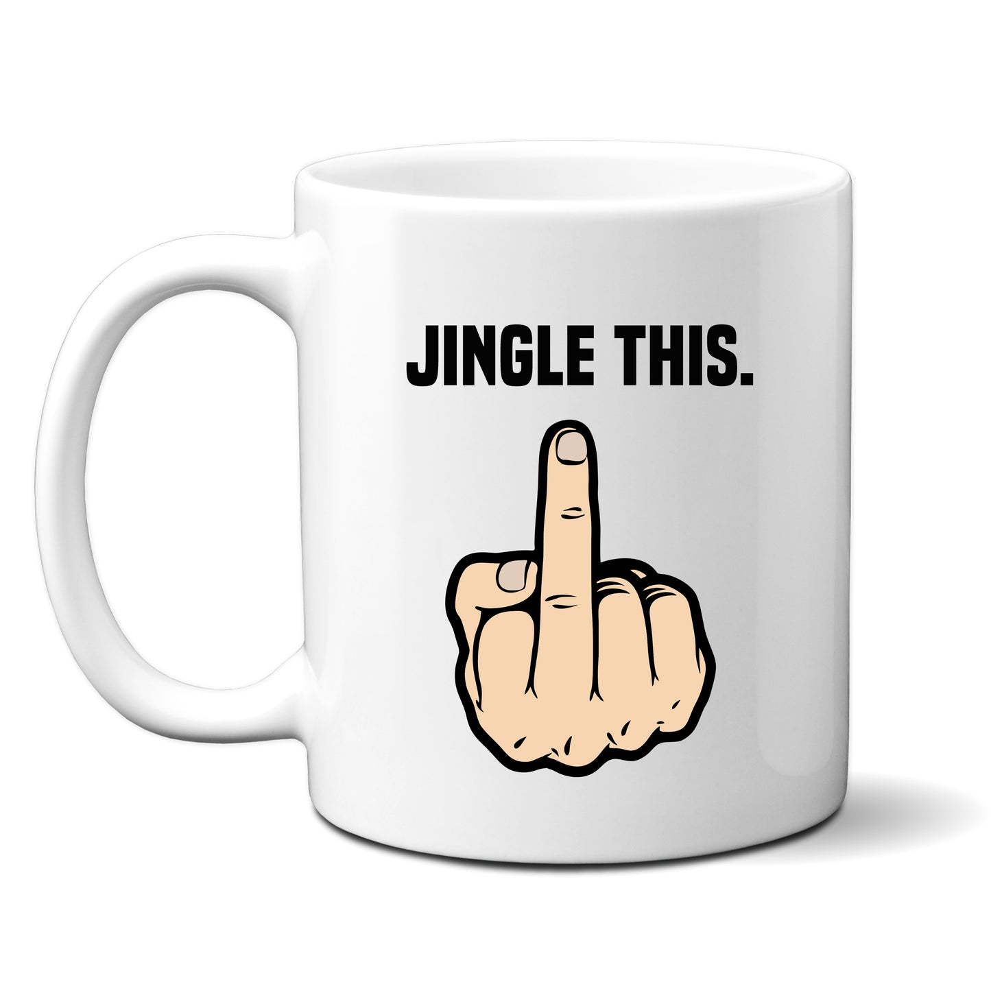 Middle Finger Personalised Christmas Mug, 'Jingle This' White Male Hand – Funny Rude Offensive Xmas Gift