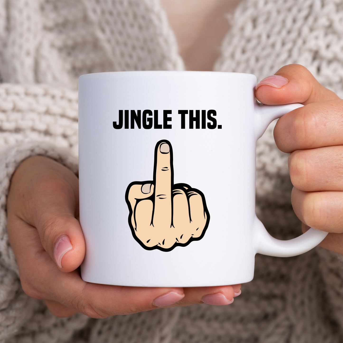 Middle Finger Personalised Christmas Mug, 'Jingle This' White Male Hand – Funny Rude Offensive Xmas Gift