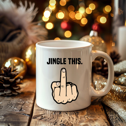 Middle Finger Personalised Christmas Mug, 'Jingle This' White Male Hand – Funny Rude Offensive Xmas Gift