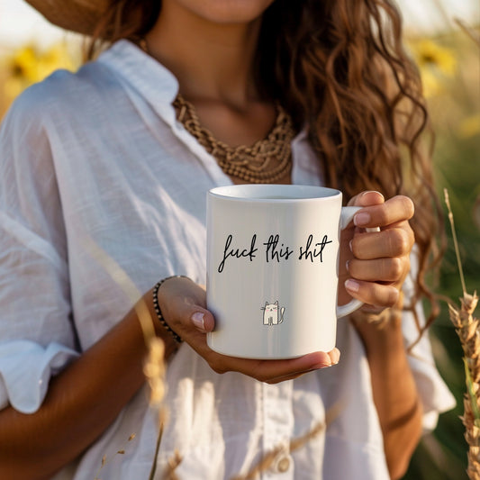 Fuck This Shit Cup, Ceramic Funny Offensive Rude Joke Personalised Cat Mug