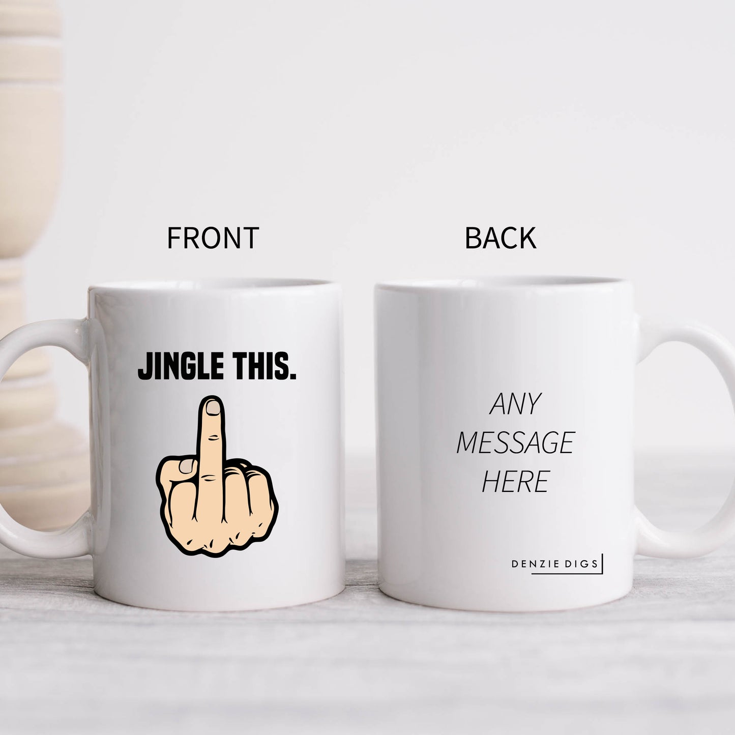 Middle Finger Personalised Christmas Mug, 'Jingle This' White Male Hand – Funny Rude Offensive Xmas Gift